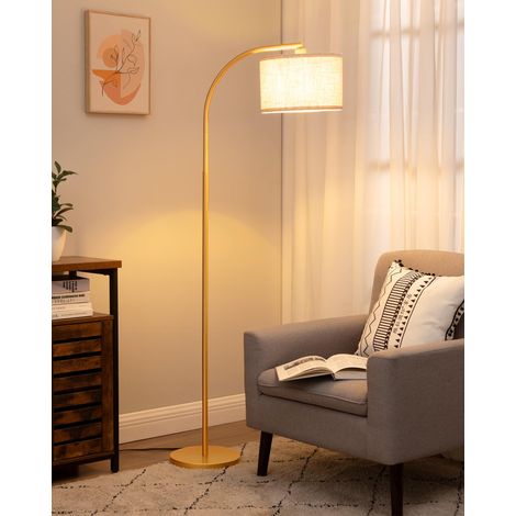 Lampadaire Salon, Abat-Jour en Lin, Doré, LED Incluse, 161 cm Lampadaire Arc Moderne avec Abat-Jour en Lin Réglable & Interrupteur au Pied, E27, pour Chambre d'Enfant, Chambre (1/5)