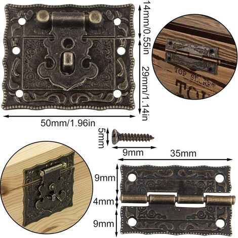 1 pcs Fermoir Boite Verrou Décoratifs Antiques 8 pièces Coin Décoratif Protection Couverture 4 pcs Charnière en Métal 4 pcs Pied D’angle Décoratifpour boîte à bijoux en bois bronze (1/4)