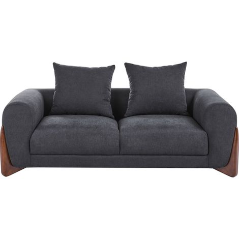 Beliani Sofa 2 Seater Black Fabric Modern with Armrests Wooden Legs Living Seats 2, Rolled-Panel, Foam Filling, Pocket Springs, Seat Height 43 cm, 180 x 87 x 62 cm, 94% Polyester 6% Nylon VINLIDEN (1/5)