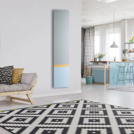 Radiateur électrique Horizon - coloris bleu ciel, jaune et gris clair - 800 Watts - 180 x 40 cm vertical (1/4)