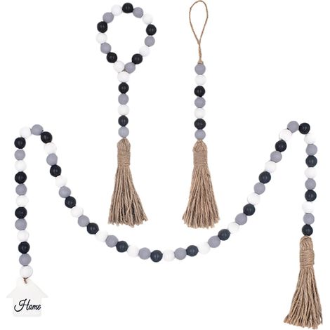 Perles En Bois - Décoration Murale Suspendue Pour Intérieur - Dimensions 102 x 1,6 x 1,6 cm - Lot de 1 (1/5)