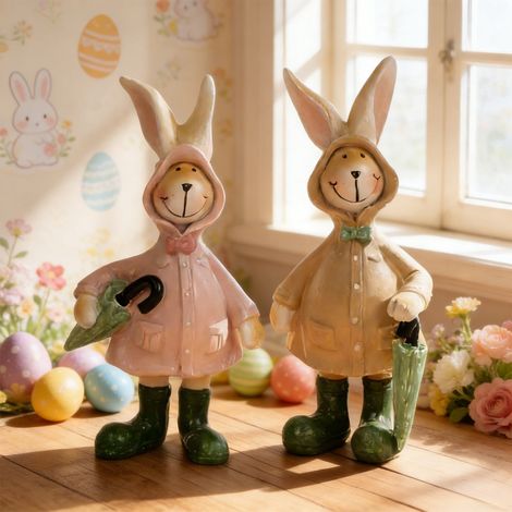 Lapin Résine - Décoration De Table Pour Pâques - Ornement Intérieur Et Extérieur - 1 Pièce - 4,5 x 5,5 x 13 cm (1/5)