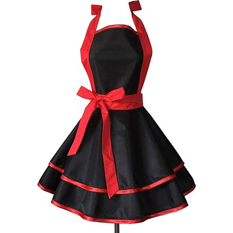 Tablier en Coton Vintage Princesse Taille Cravate Tablier Imperméable Chef Smock Tablier - Rouge (1/5)