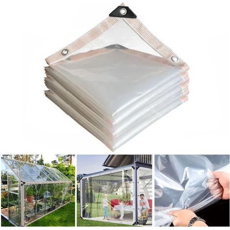 23 m Mehrzweck-Plane, wasserdicht und transparent mit Ösen – einfache Montage, regensichere, transparente Abdeckung für Garten und Veranda (1/5)