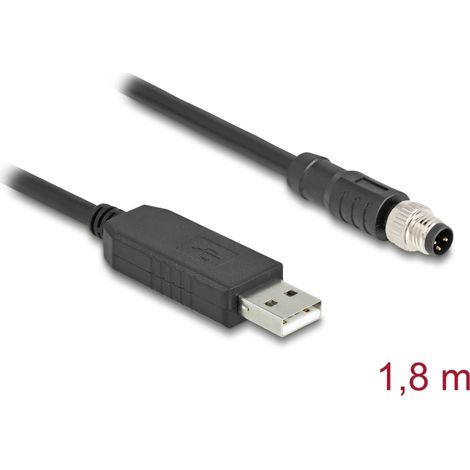 Delock Cable de conexiÃ³n serie M8 con chipset FTDI, USB 2.0 Tipo-A macho a M8 RS-232 macho CodificaciÃ³n A 3 pines 1,8 m negro