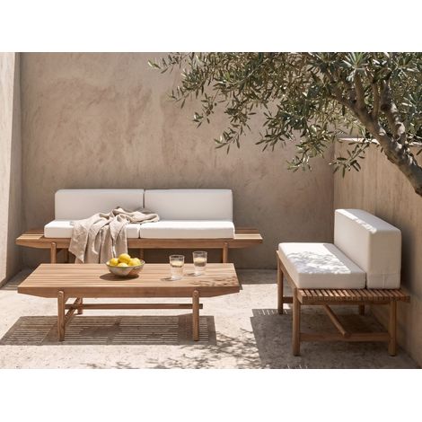 Conjunto de jardín 3 plazas de madera de acacia con cojines blanco crema Giaveno (1/5)