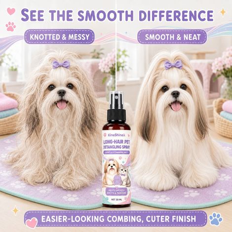 KineShineX Entwirrungsspray für langhaarige Haustiere (Katzen und Hunde): Ein sanftes Pflegespray zur Unterstützung der Fellpflege. (1/4)