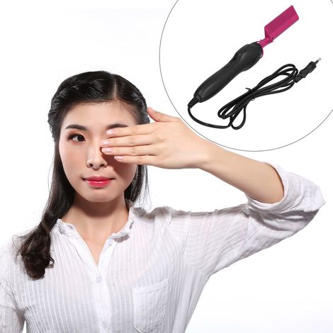 Haarglätter/Lockenstab für trockenes und nasses Haar, Glättungs-/Lockenkamm, Stylingkamm, Schnellheizkamm, rote Rose. (1/5)