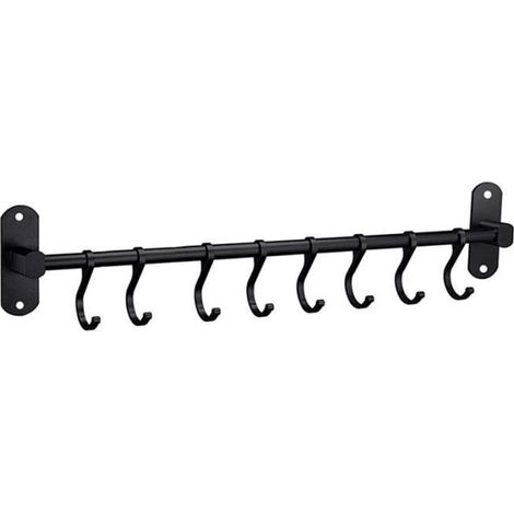 Barre de Cuisine Aluminium Barre Murale 50 cm Porte Ustensiles de Cuisine avec 8 Crochets et 2 Vis,Noir