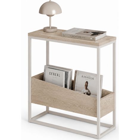 Tavolino Laterale Divano con 2 Ripiani Tavolo Multiuso Bianco e Beige 60x22x62cm (1/5)