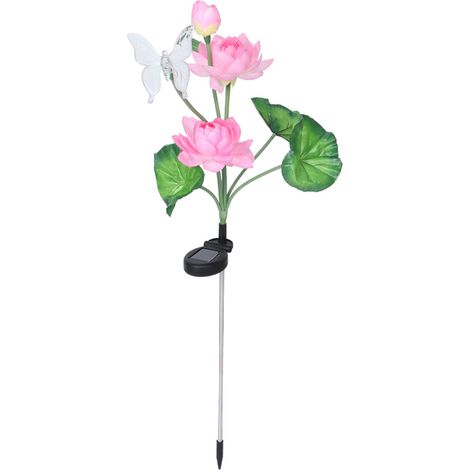 Spot de gazon LED solaire multicolore style lotus avec capteur de lumière pour jardin cour et papillon (1/5)
