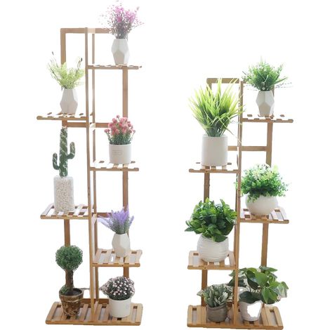 Soporte para plantas, material de bambú, diseño de 6 niveles, madera natural, S (1/2)