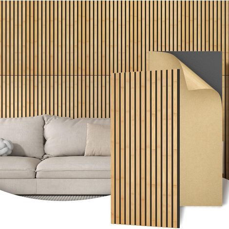 Lot de 4 Panneau Acoustique en Bambou, 110x52x1,7cm, Autocollant, Décoration Murale, Salon