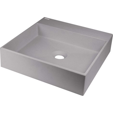 lavabo in granito d'appoggio con basetta per rubinetteria 40x40 cm grigio metallizzato - Sofyro