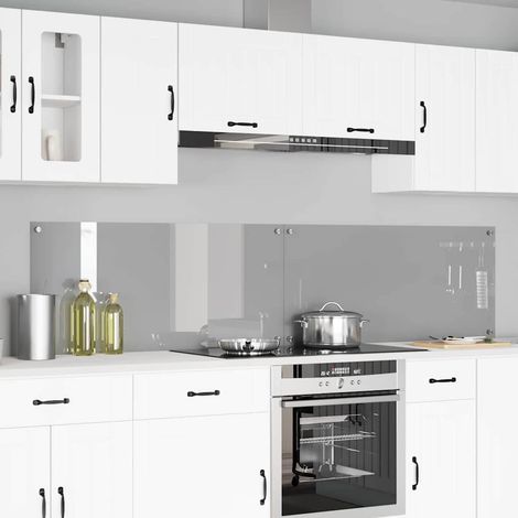 Protection de cuisine 2 pcs-Dosseret de cuisine-Fond de hotte-Crédence de cuisine Gris clair 110 x 50 cm verre trempé (1/5)