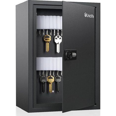 Armoire à Clés Fente 40 Clés Serrure à Combinaison à Code Boîte à Clés Noire Murale avec Casiers à Fentes Étiquettes de Clés Blanches (1/5)