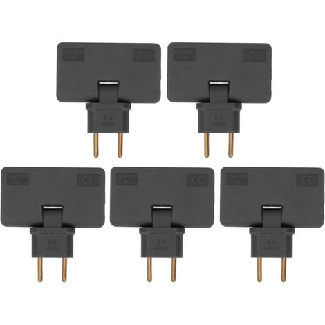 Adaptateur de prise UE sans fil 180 degrés, 1 à 3 prises plates européennes, 110-250 V, pour armoire (noir), 5 pièces (1/5)