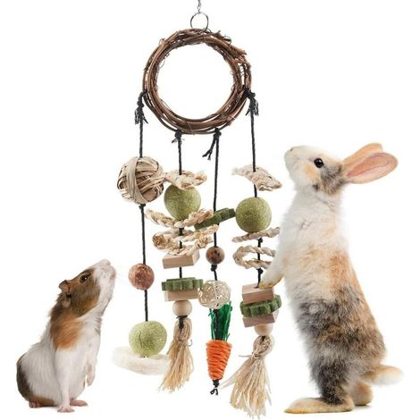 Kaninchenspielzeug – Hängendes Kauspielzeug aus Naturfasern – Für Kaninchen- oder Meerschweinchenkäfige – 6er-Packung (1/5)