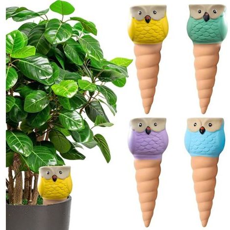 Pair Tropfbewässerungs-Tonkegel, Pflanzkugeln aus Terrakotta (4er-Set), Eulenförmige Gießkannen für Zimmerpflanzen, Automatische Tropfbewässerung für Pflanzen, Bewässerungskugeln, Pflanzenwasserspende