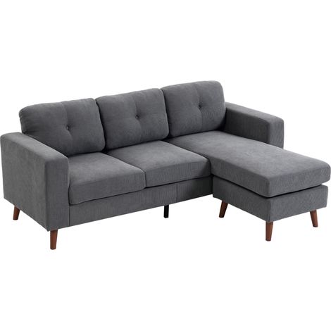 Canapé d'angle 192 cm en forme de L, 3 places, avec méridienne réversible, aspect velours côtelé, idéal pour les petits espaces, gris foncé