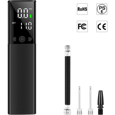 Pompe à air électrique intelligente avec manomètre précis et écran LCD numérique, gonflage rapide portable pour ballon de foot, basket, volley, rugby - Lot de 2 aiguilles et 1 embout (1/5)