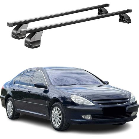 OMAC Dachträger Querträger Stahl für Peugeot 607 2005-2010 FL – Abschließbar – City-Crash-getestet – DIN 75302:2019 – ISO/PAS 11154:2006 – Max. 75 kg Schwarz (1/5)