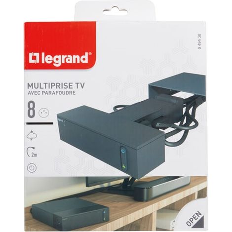 Legrand – Rallonge multiprise 4 prises 2P+T avec interrupteur et parafoudre – Cordon 2m – Pour espace TV – Protection enfants