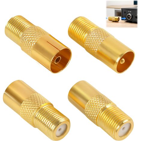 4 Pièces Adaptateur Antenne TV, Connecteur Coaxial F vers TV IEC, Coupleur Coaxiaux RF F Femelle vers TV IEC Mâle et Femelle, Connecteur Vis pour Câble Satellite Câble Antenne Téléviseur Récepteur (1/5)