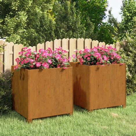Jardinières avec pieds 2 pcs Bac à fleurs Pot de fleurs Rouillé 49x47x50 cm Acier corten BVDXN466097 (1/5)