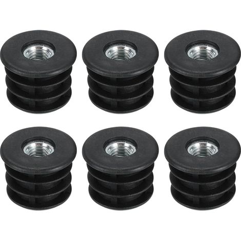 Embouts de tubes ronds ST avec filetage M8, pour tubes ronds de 25 mm/0,98", protections de pieds de meubles en plastique noir, protections de pieds de chaises avec roulettes (1/5)
