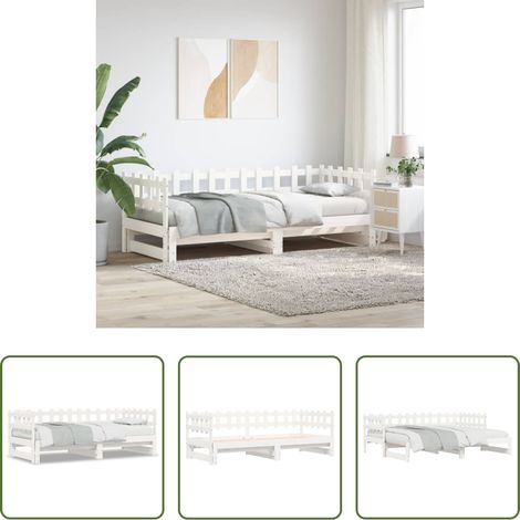 vidaXL Lit de jour - Lit coulissant sans matelas blanc 2x(90x190) cm bois massif (1/5)
