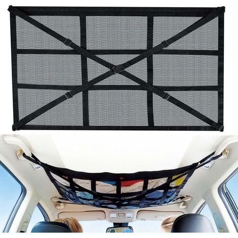 Filet de Rangement pour Toit de Voiture, 80 × 52 cm,Universel Filet Rangement Voiture Plafond, Rangement Maille Sac pour Toit de Voiture, pour SUV, fourgonnette et la Plupart des véhicules (1/5)
