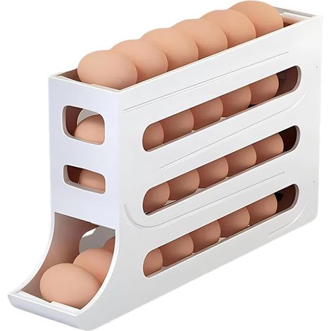 1 PCS Eierhalter für Kühlschrank,Eier Aufbewahrung Kühlschrank, Eierhalter Mit 4 Etagen für Kühlschrank, Kühlschrank Mit Rollender Eieraufbewahrungsbox, Kühlschrank organizer eier(Weiß) (1/5)