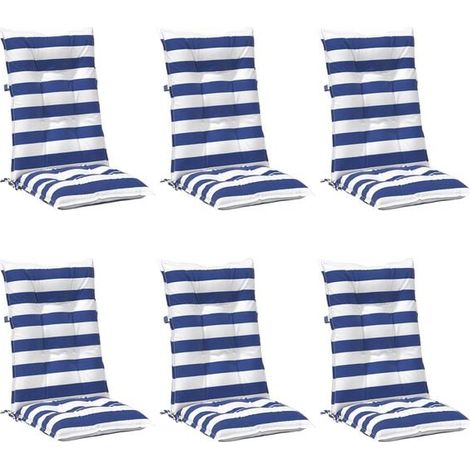 Coussins d'extérieur, lot de 6, bleu et blanc, 120 x 50 x 7 cm, tissu. (1/5)