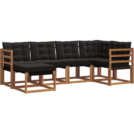 Set di divani da esterno con cuscino 6 pz Salotto da Giardino Naturale e Nero (1/5)