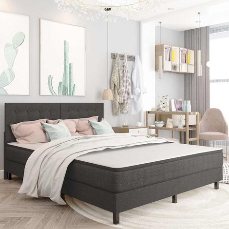 Cama box spring tela gris oscuro 160x200 m (1/5)