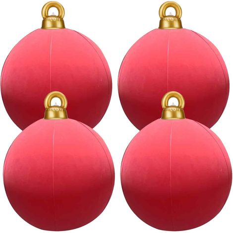 Set mit 4 aufblasbaren Samt-Weihnachtskugeln, beflockte Weihnachtsdekorationen für den Garten (61 cm) (1/5)