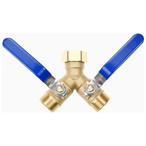 Pair - SJLERST Répartiteur en Y à 2 voies en laiton, raccord d'eau 3/4\" avec 2 robinets d'arrêt séparés, poignée allongée en acier inoxydable 304, connexion pour deux appareils (1/5)