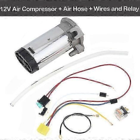Klaxon pneumatique universel 12 V/24 V avec compresseur, tuyau d'air 0,08 à 0,12 MPa, cordon d'alimentation et relais inclus, klaxon ultra-puissant, compatible voitures, camions, etc., version automat (1/5)