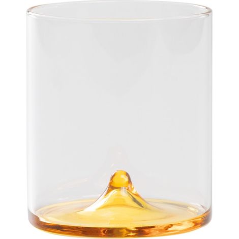 Discobolo Tumbler Set 4 Bicchiere in Vetro Borosilicato Soffiato a Mano Trasparente e Giallo Oro Capacità 34,5 cl Design Elegante Made in Italy