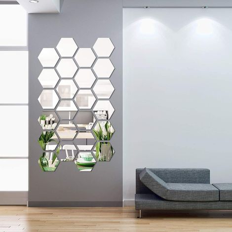 Set mit 24 abnehmbaren, sechseckigen Acryl-Wandaufklebern für Wohnzimmer, Schlafzimmer und andere Wohnräume, 15 x 13,3 x 7,5 cm