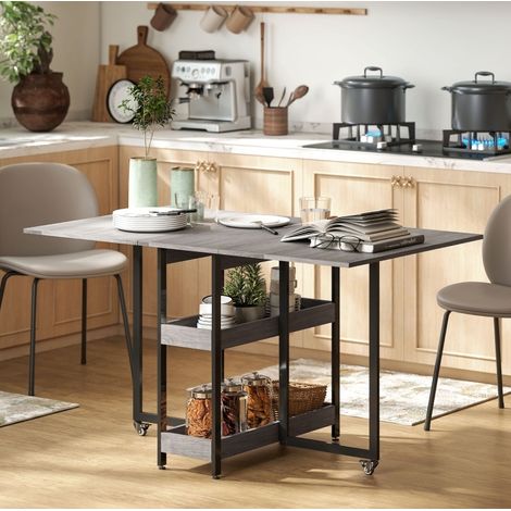 Table extensible pliante 2 à 4 personnes, 2 rangements ouverts, gris 133,4 x 80 x 75 cm DESVIAE (1/5)