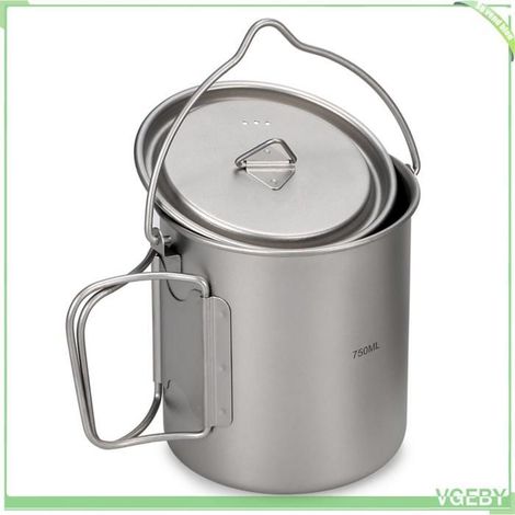Pot titane 2-en-1 - FAFEICY - 750 ml - Ultra léger 128 g - Couvercle & poignée pliable - Sac de rangement (1/5)