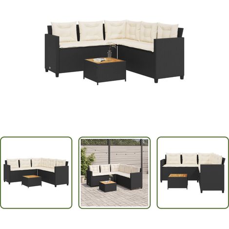 Gartentisch - Gartensofa in L-Form mit Tisch und Kissen Schwarz Poly Rattan (1/5)