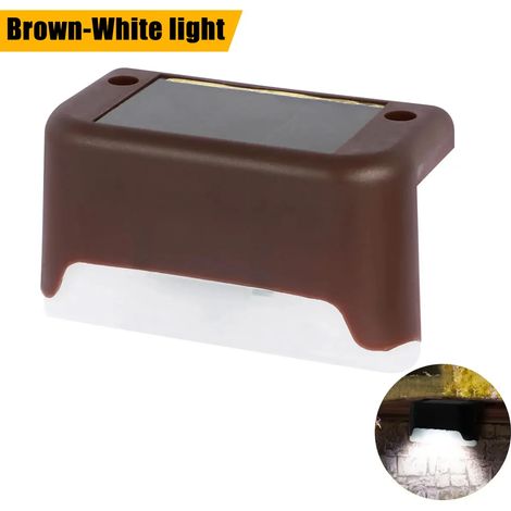 (1 pièce - Lumière blanc chaud marron) Lampe solaire LED blanc chaud pour marches, allées, escaliers, jardin, balcon, terrasse, clôture, etc. Étanche, compatible avec les balcons et les clôtures. (1/5)