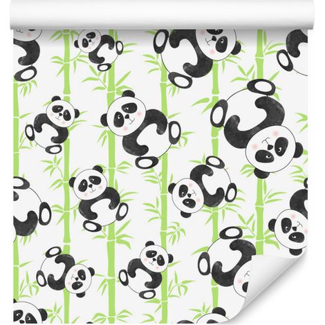 Papel pintado de osos panda sonrientes para salón y dormitorio, 50x1000 cm. (1/5)