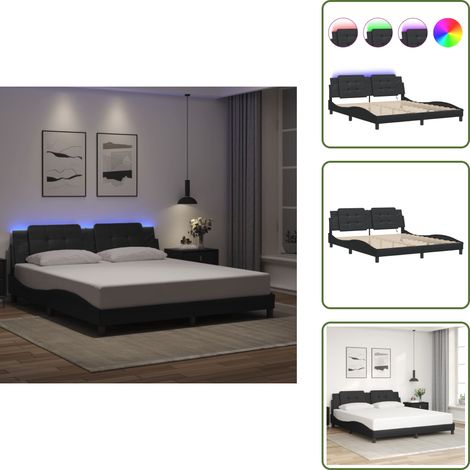 Cadre de lit avec LED sans matelas noir 180x200 cm - Cadre De Lit - Lit Design - Lit Avec Éclairage Led - Tête De Lit Rembourrée - Similicuir Noir (1/5)