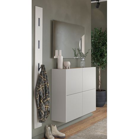Garderoben-Set mit Spiegel & Garderobenpaneel in beige und Eiche, 3-teilig - BAIANO-01 (1/5)