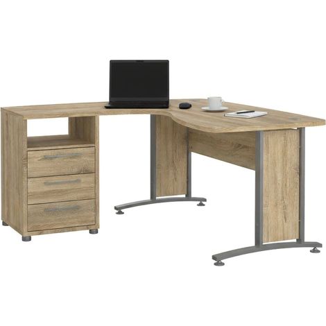 Dmora - Scrivania Sidonia, Scrittoio multiuso, Tavolo per ufficio porta PC, Piano di lavoro, 159x150 h75 cm, Grigio e Quercia