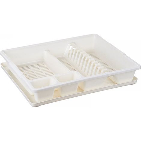 Égouttoir en plastique blanc, étagère de rangement pour la cuisine, égouttoir de cuisine avec plateau, égouttoir grande capacité, plateau d'égouttage en PP, égouttoir. (1/5)